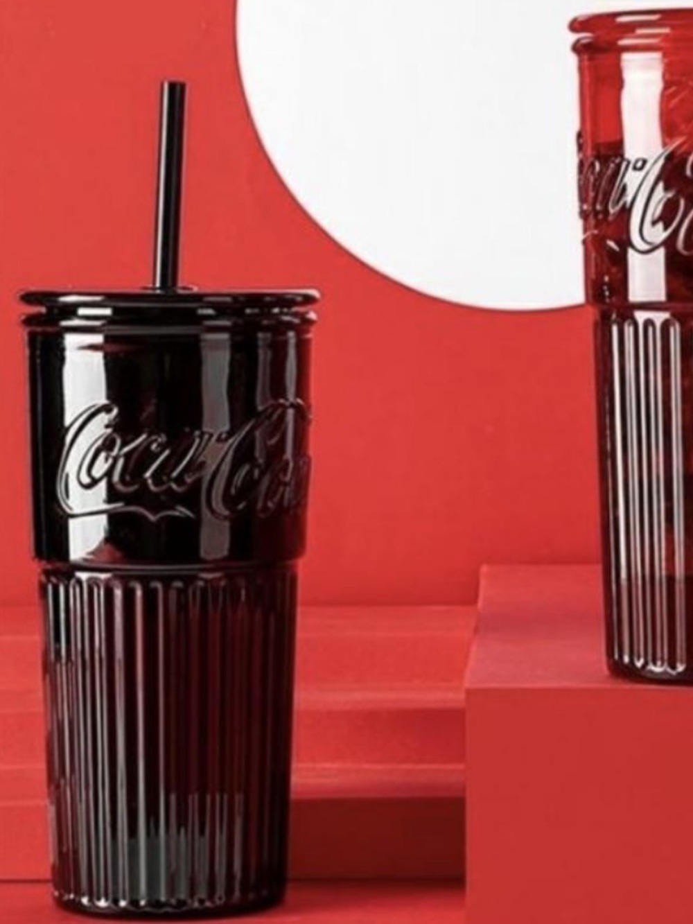MINISO Coca-Cola Glass Tumbler Black W Straw 550ML 18oz NWOT